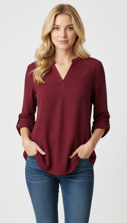 Elegante chiffon blouse met V-hals en vlindermouwen