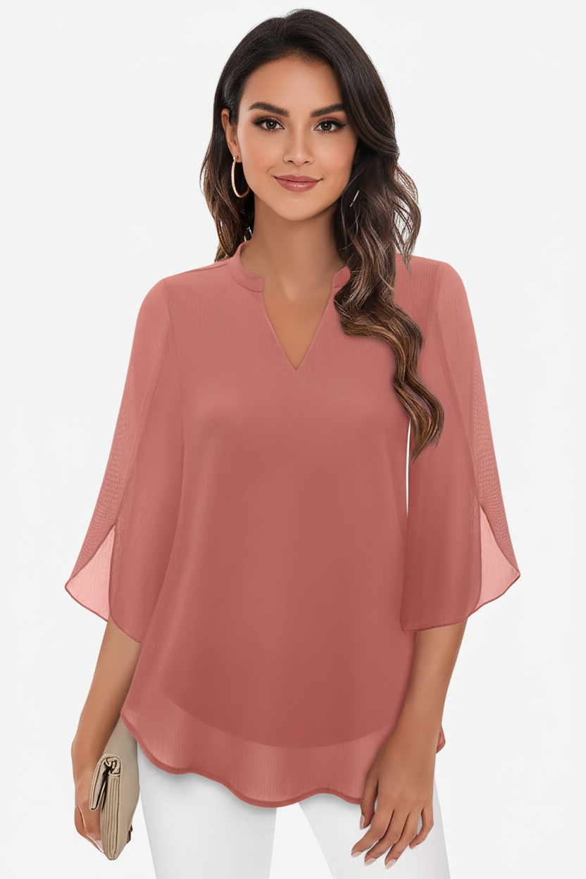 Elegante chiffon blouse met V-hals en vlindermouwen
