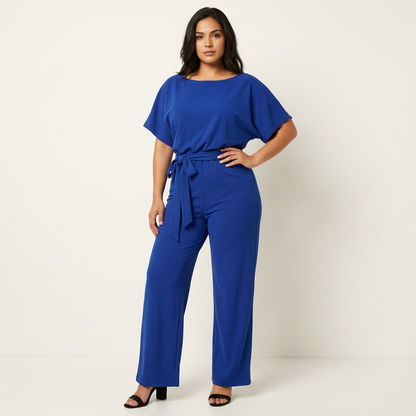 Elegante dames jumpsuit met strikceintuur en wijde pijpen