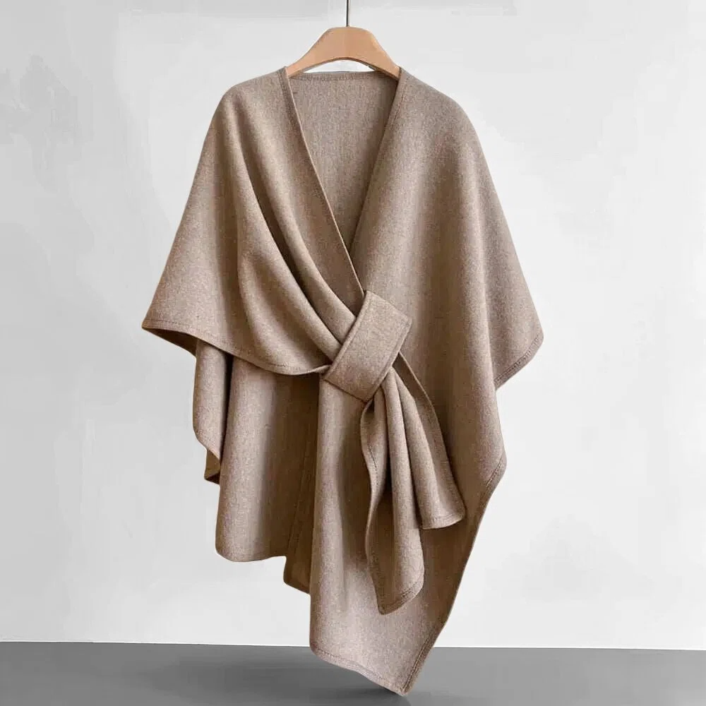 Elegante dames omslagponcho met ceintuur
