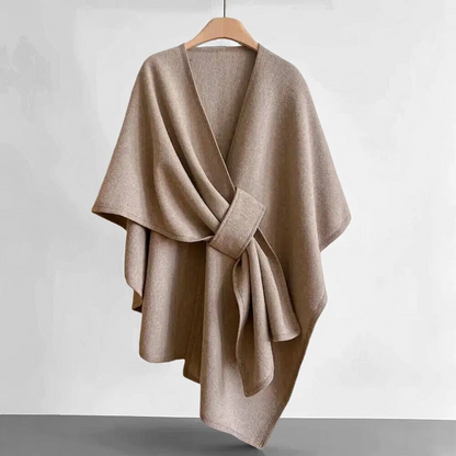 Elegante dames omslagponcho met ceintuur