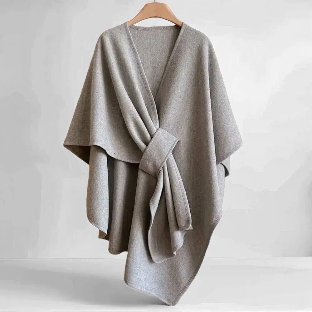 Elegante dames omslagponcho met ceintuur