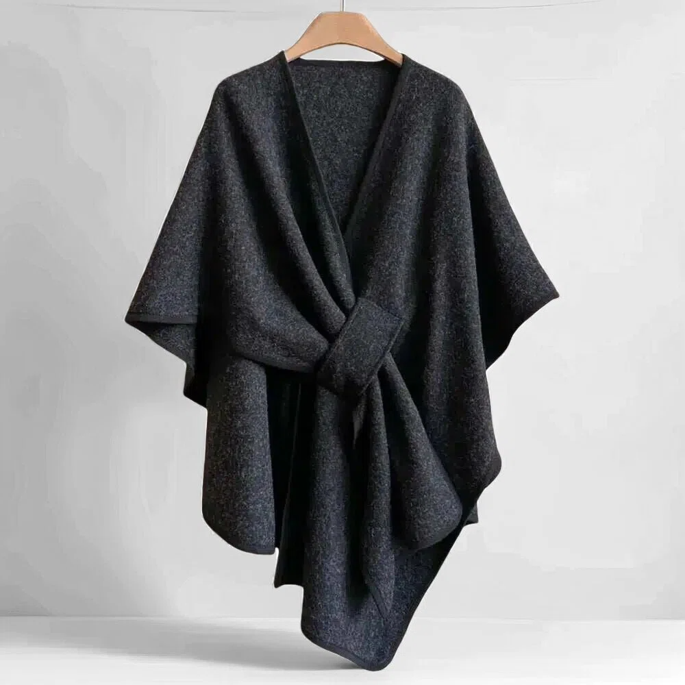 Elegante dames omslagponcho met ceintuur