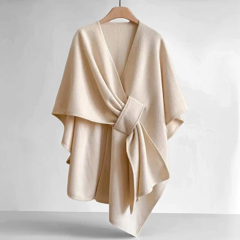 Elegante dames omslagponcho met ceintuur