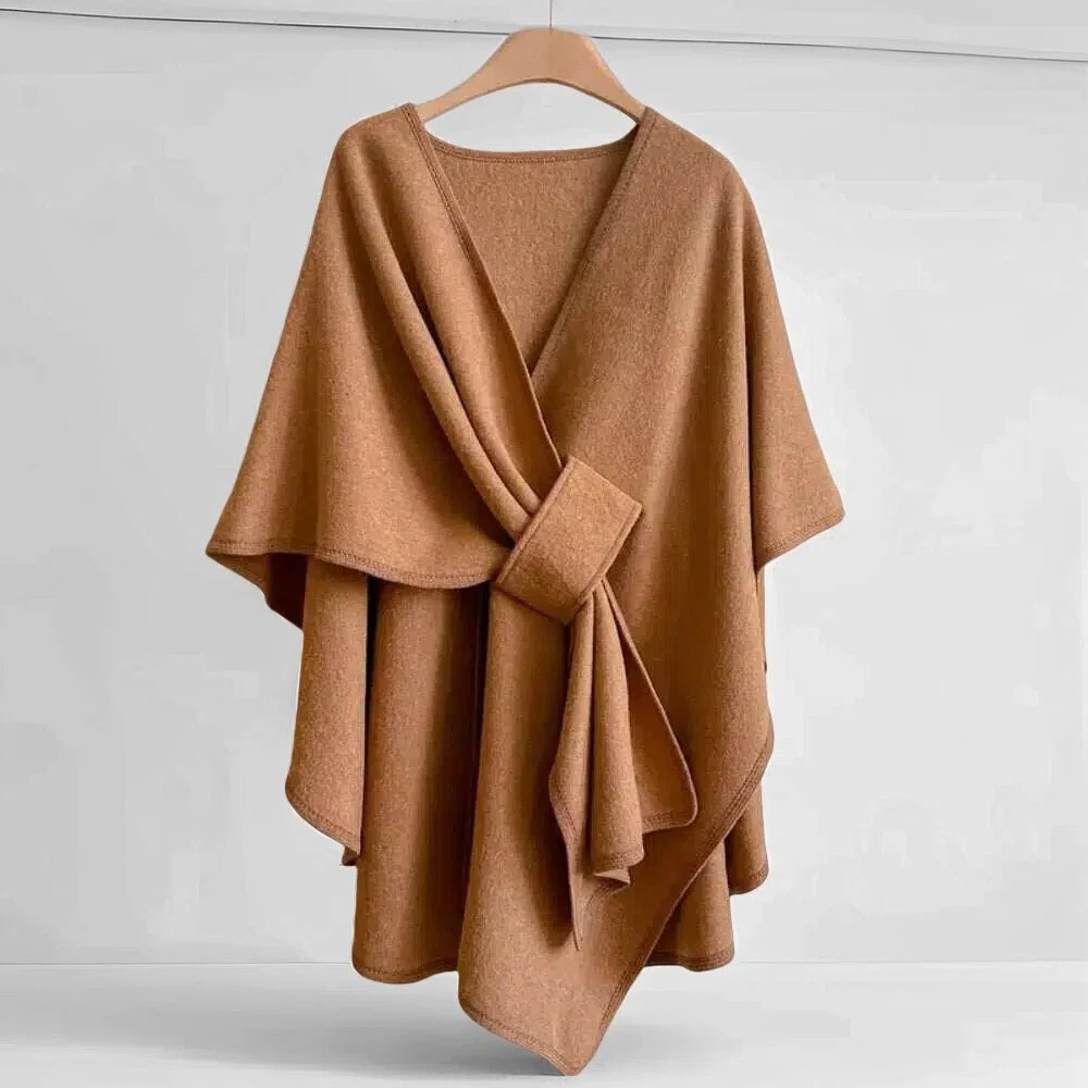 Elegante dames omslagponcho met ceintuur
