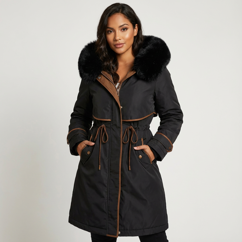 Elegante dames parka winterjas met faux fur capuchon