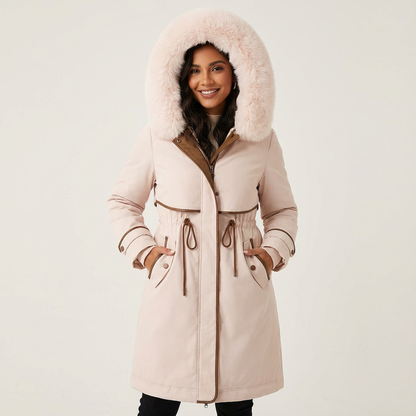 Elegante dames parka winterjas met faux fur capuchon