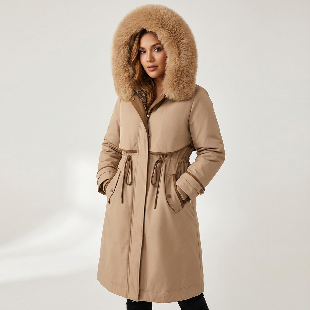 Elegante dames parka winterjas met faux fur capuchon