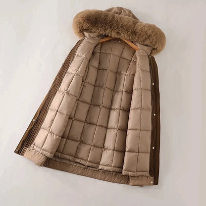 Elegante dames parka winterjas met faux fur capuchon