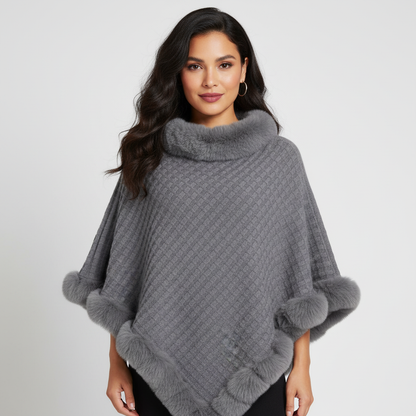 Elegante dames poncho met zachte bontafwerking