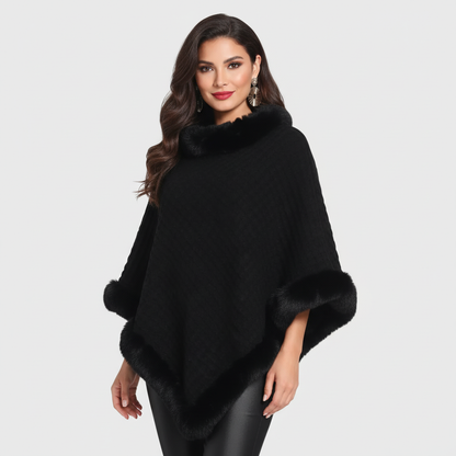 Elegante dames poncho met zachte bontafwerking