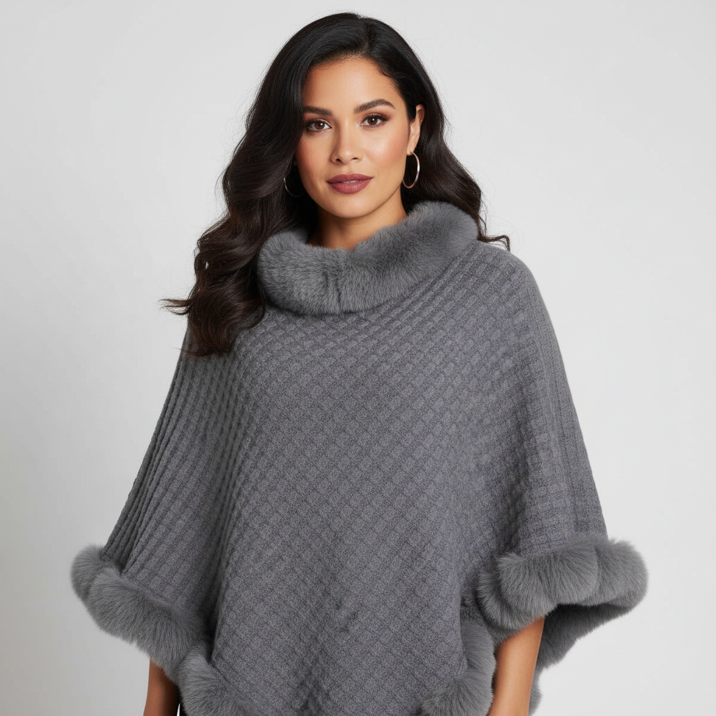 Elegante dames poncho met zachte bontafwerking