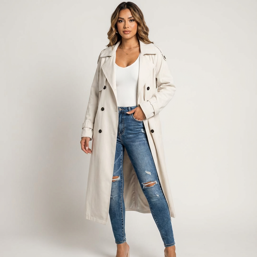 Elegante dames trenchcoat met lange pasvorm - Camille