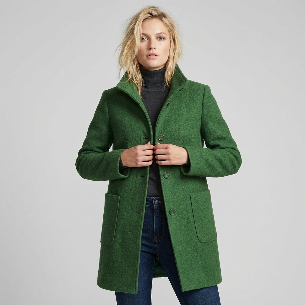 Elegante damesjas met staande kraag en knoopsluiting