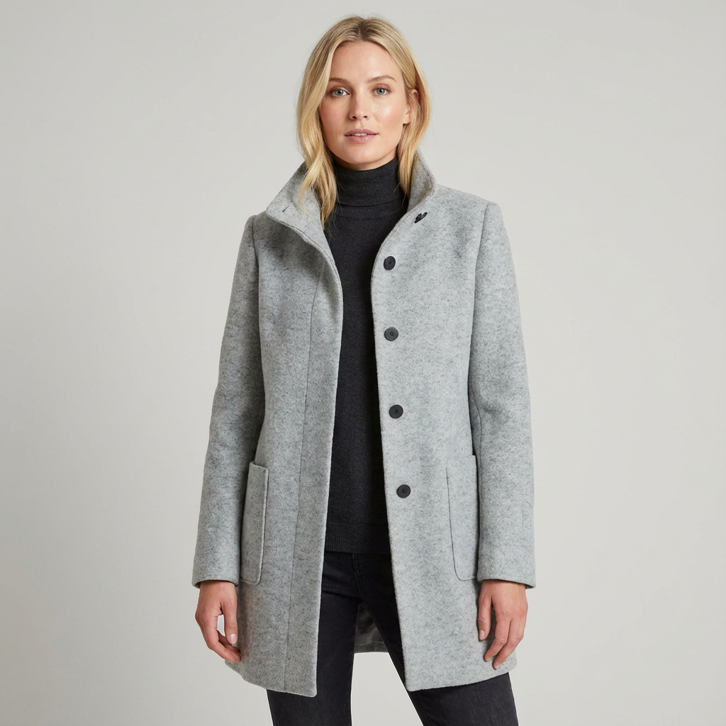 Elegante damesjas met staande kraag en knoopsluiting