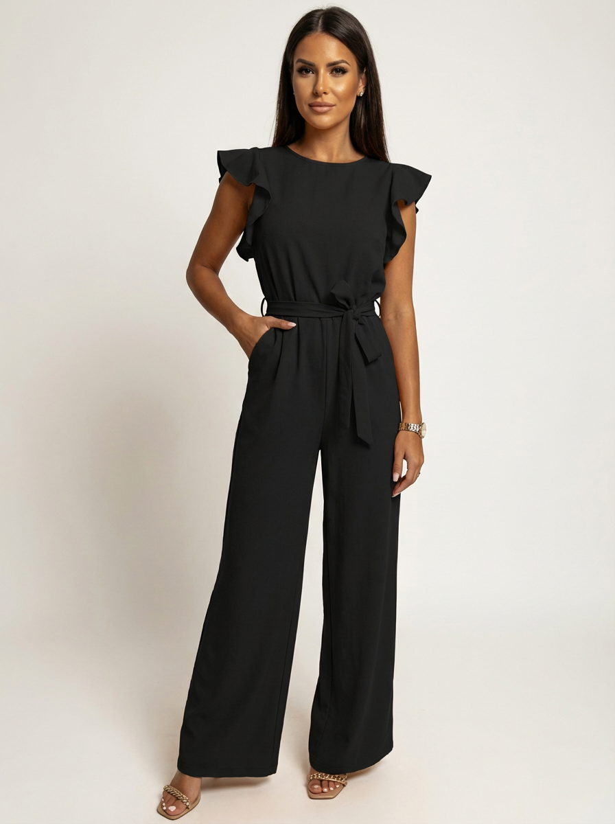 Elegante damesjumpsuit met ruffle mouwen en ceintuur