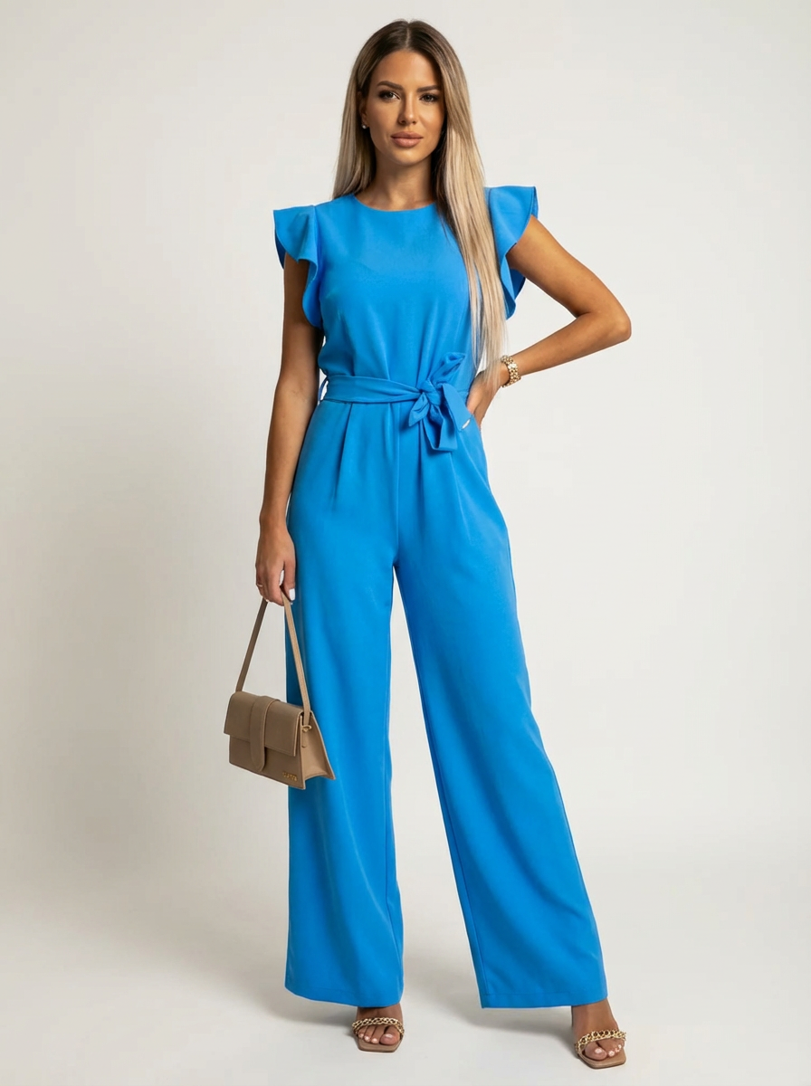 Elegante damesjumpsuit met ruffle mouwen en ceintuur