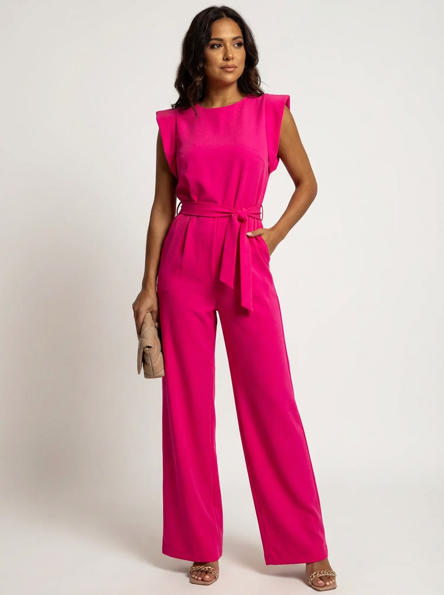 Elegante damesjumpsuit met ruffle mouwen en ceintuur