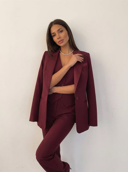 Elegante driedelige dames set met blazer, gilet en pantalon