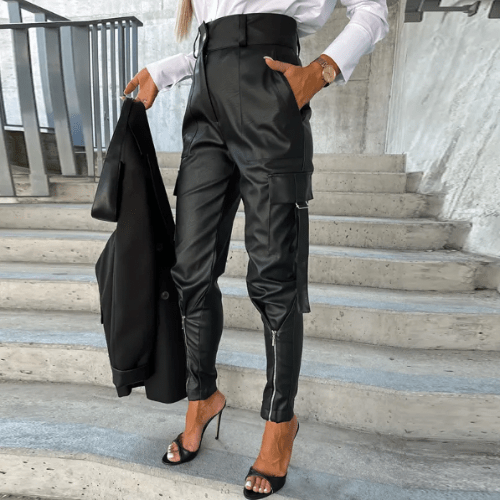 Elegante en Veelzijdige Leren Cargo Broek