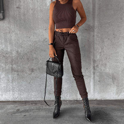 Elegante en Veelzijdige Leren Cargo Broek