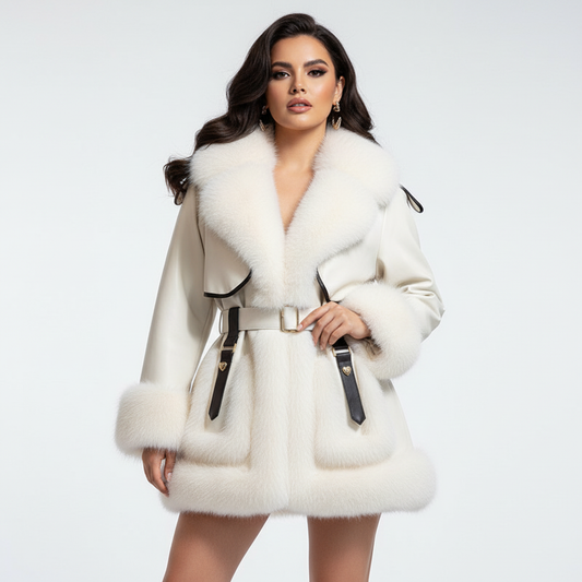 Elegante faux fur winterjas met ceintuur