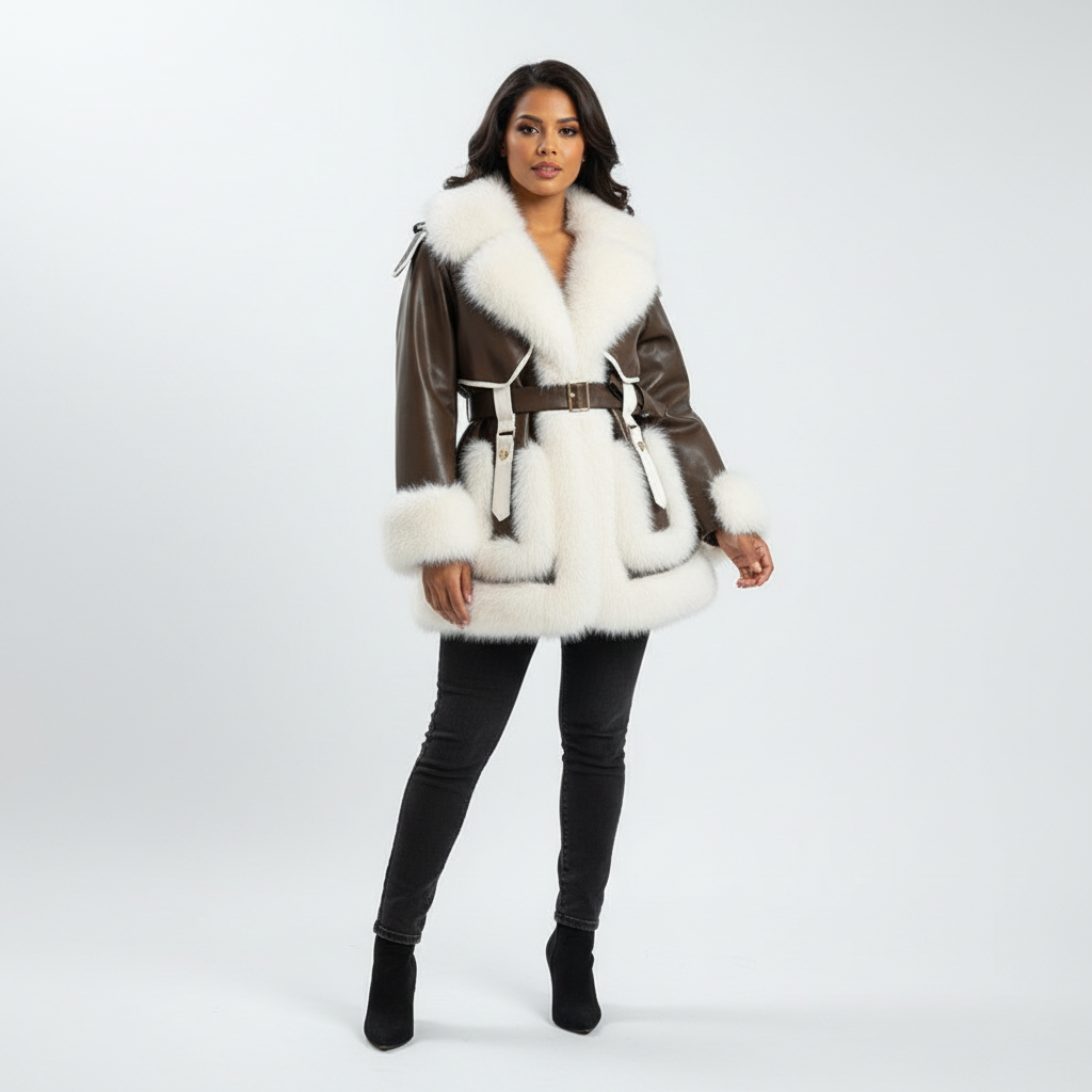 Elegante faux fur winterjas met ceintuur