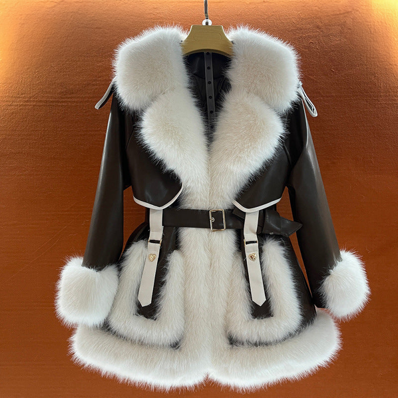 Elegante faux fur winterjas met ceintuur