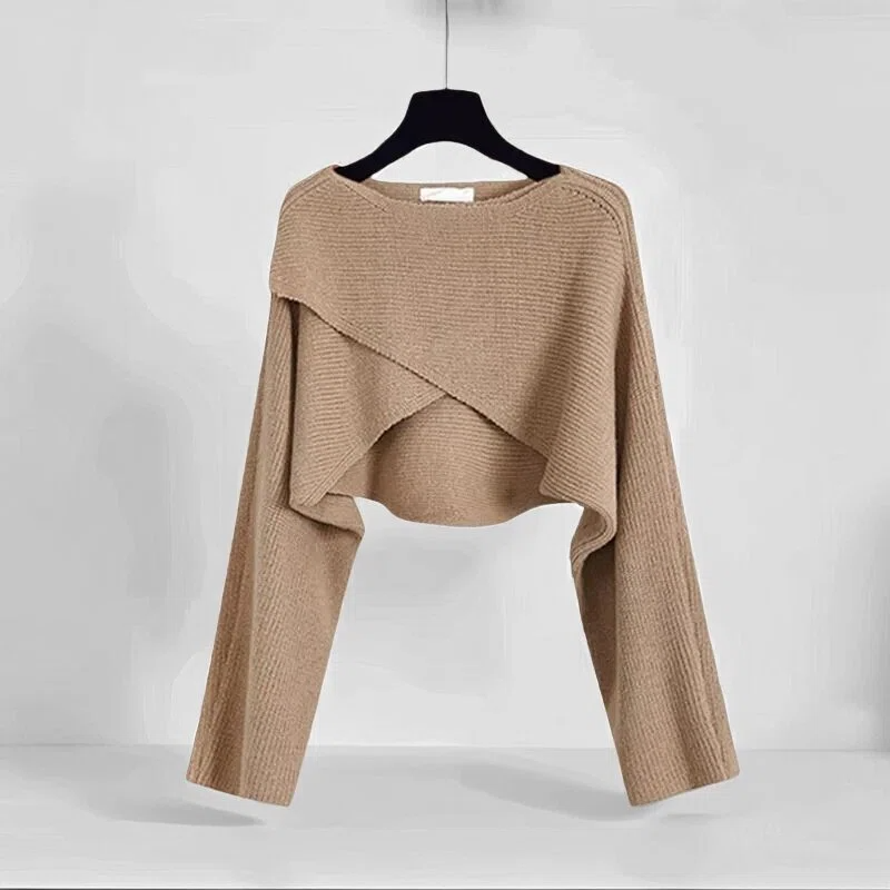 Elegante gebreide dames set met blouse en wijde broek