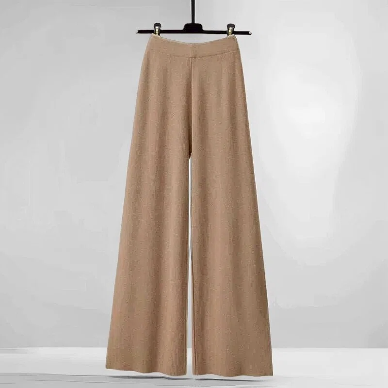 Elegante gebreide dames set met blouse en wijde broek