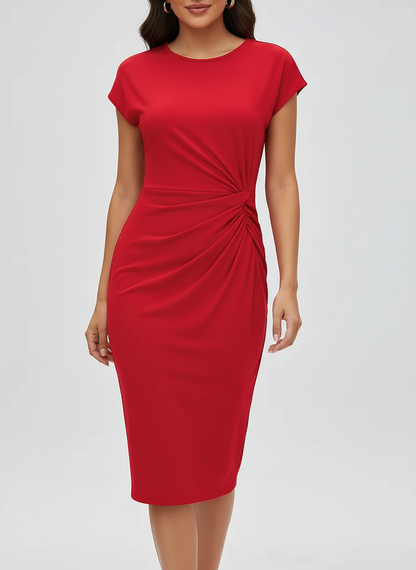 Elegante getailleerde midi jurk met geplooide taille
