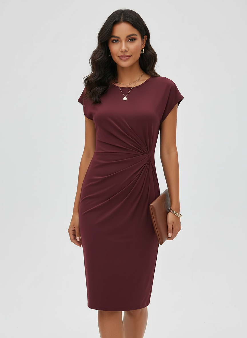 Elegante getailleerde midi jurk met geplooide taille