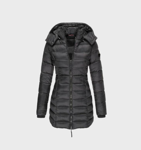 Elegante gewatteerde damesjas met capuchon