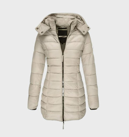 Elegante gewatteerde damesjas met capuchon