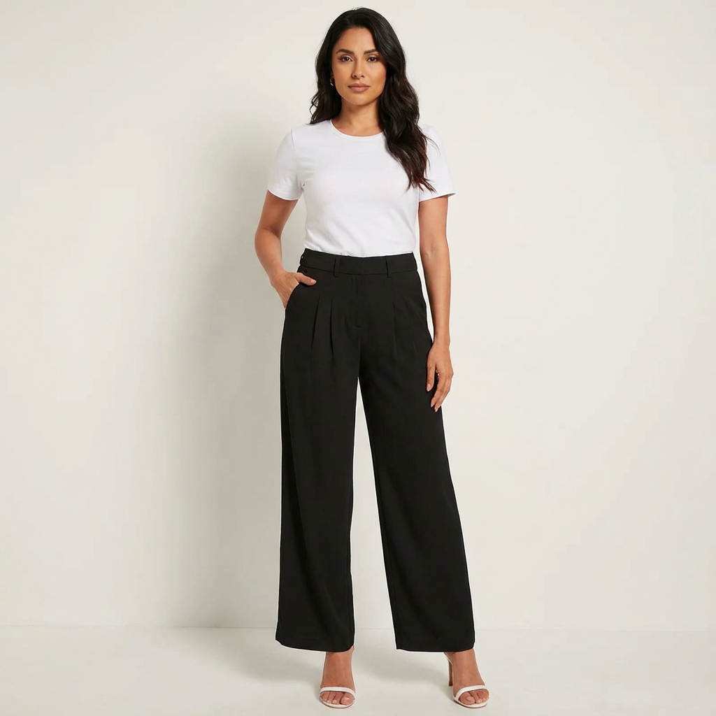 Elegante high-waist damesbroek met wijde pijpen