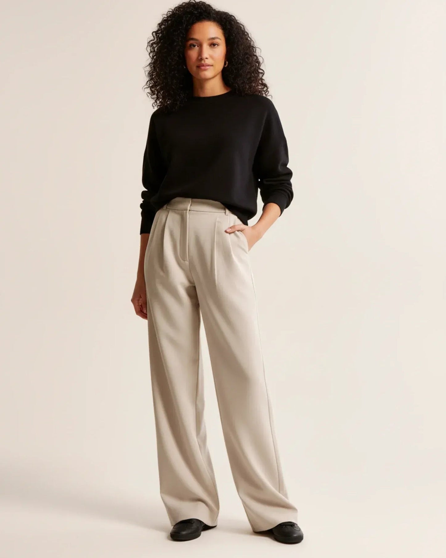 Elegante high waist damesbroek met wijde pijpen