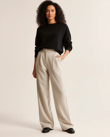 Elegante high waist damesbroek met wijde pijpen