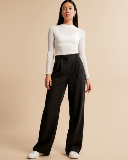 Elegante high waist damesbroek met wijde pijpen