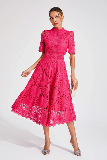 Elegante kanten midi jurk met verfijnde details