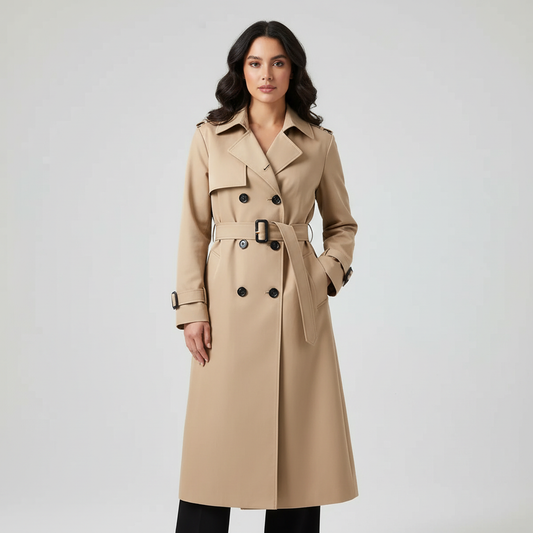 Elegante lange dames trenchcoat met ceintuur