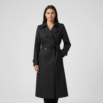 Elegante lange dames trenchcoat met ceintuur