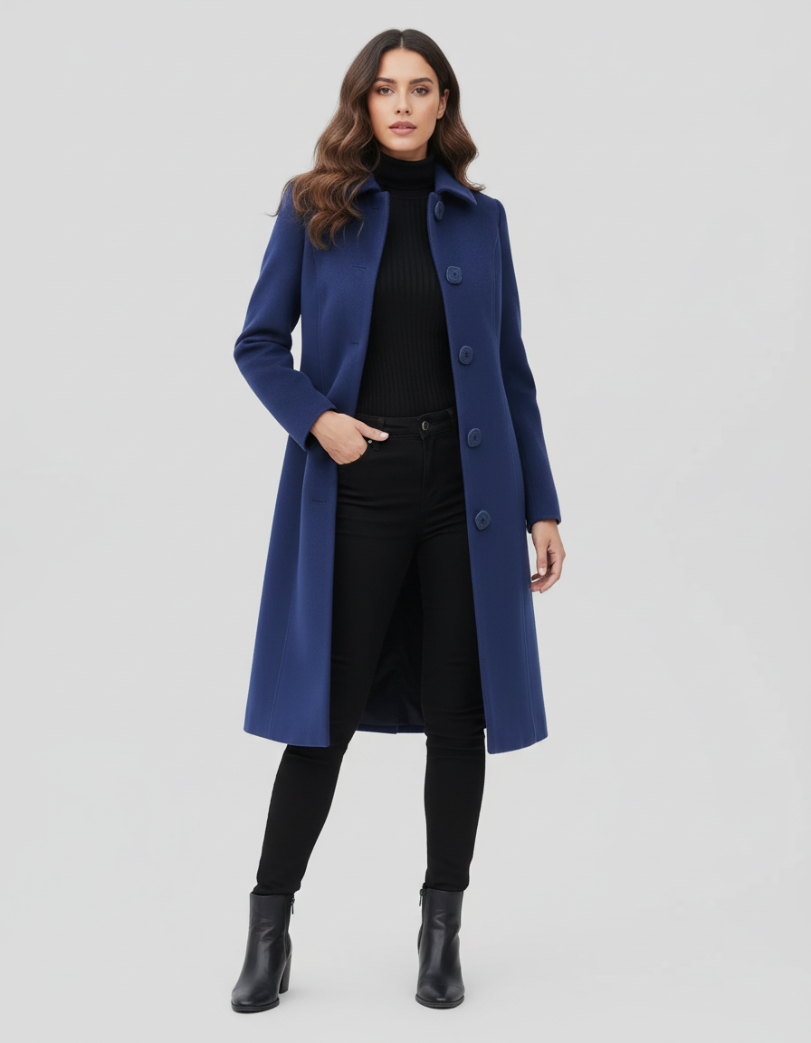 Elegante lange damesjas met verfijnde knoopsluiting - Josephine