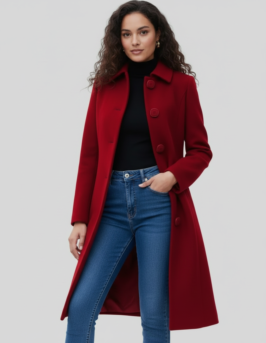 Elegante lange damesjas met verfijnde knoopsluiting - Josephine