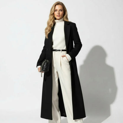 Elegante lange damesmantel met getailleerde pasvorm – Ines