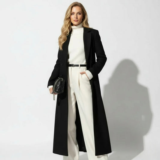 Elegante lange damesmantel met getailleerde pasvorm – Ines