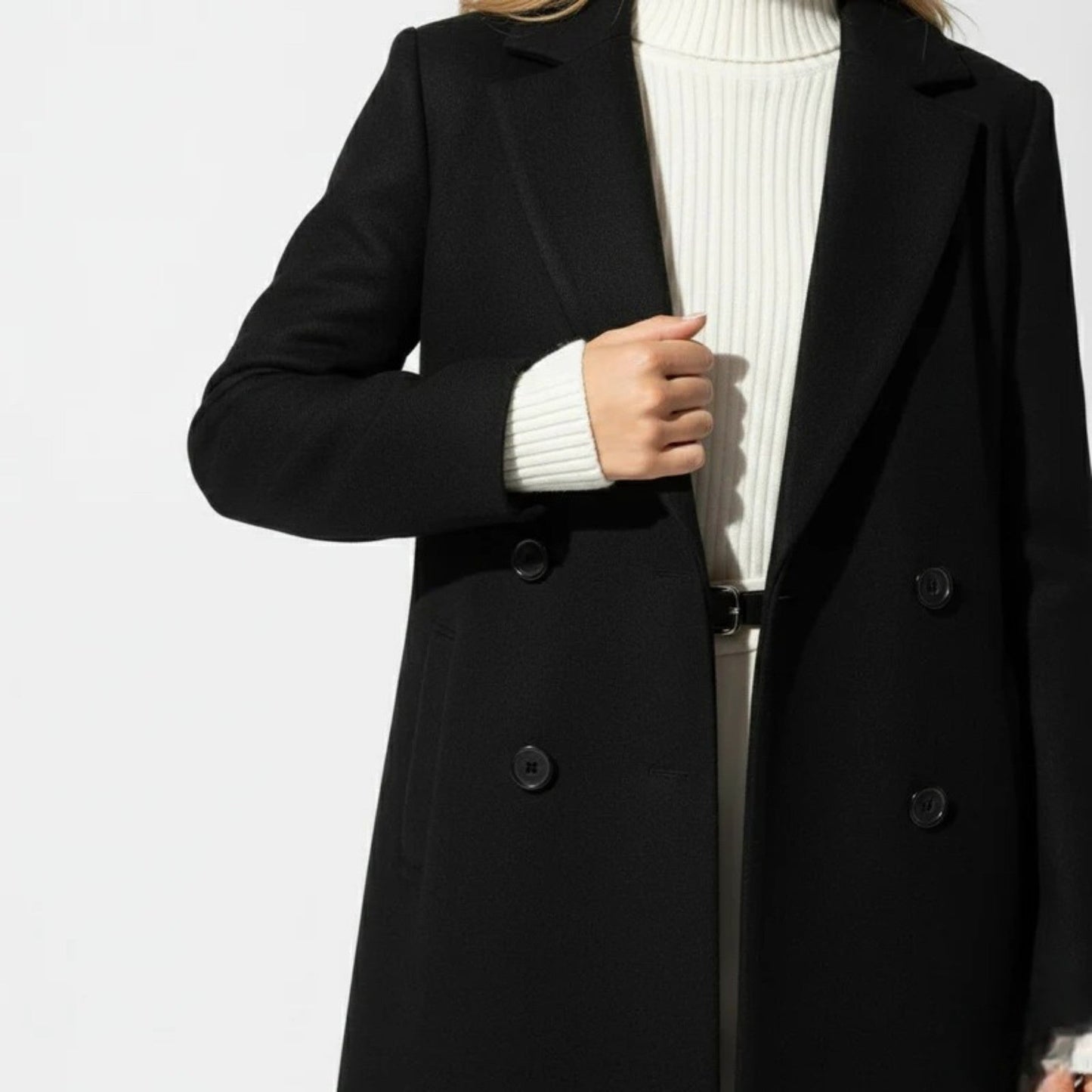 Elegante lange damesmantel met getailleerde pasvorm – Ines
