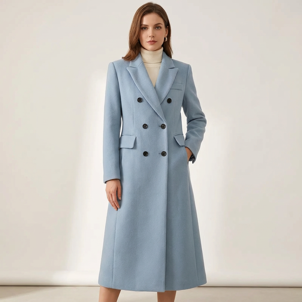 Elegante lange double-breasted mantel dames