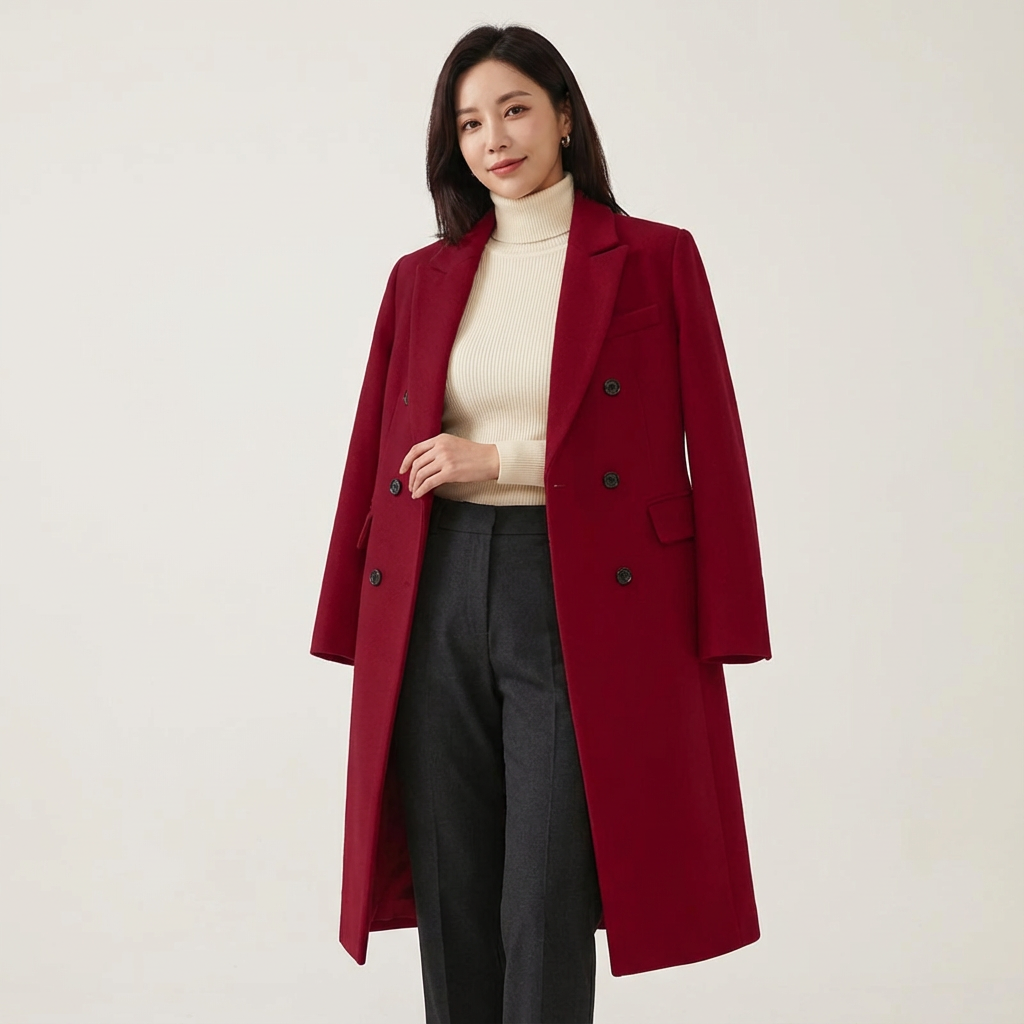Elegante lange double-breasted mantel dames
