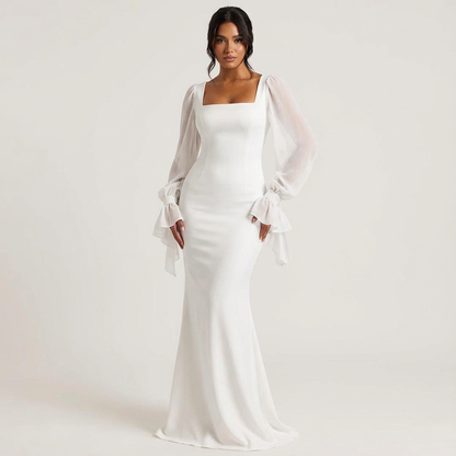 Elegante lange jurk met chiffon mouwen