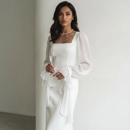 Elegante lange jurk met chiffon mouwen